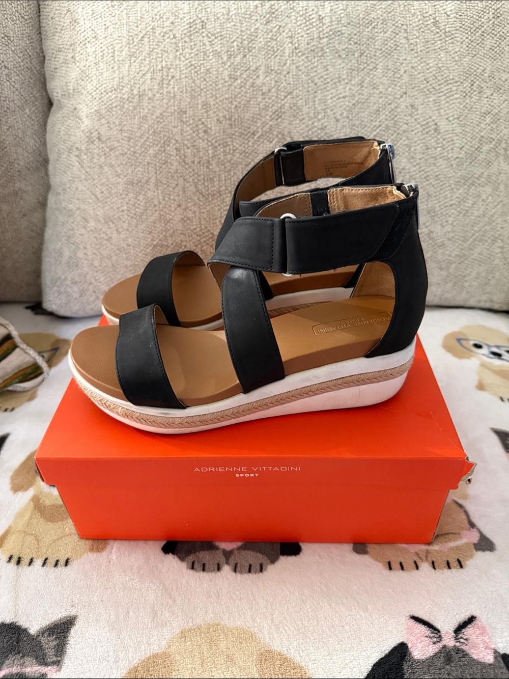 Adrienne Vittadini Black Crisscross Ankle Strap Wedge Sandals - Picture 3 of 5